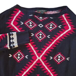 Lauren Ralph Lauren Sweater Tunic, Aztec Design 100% Cotton Black & Red sz M